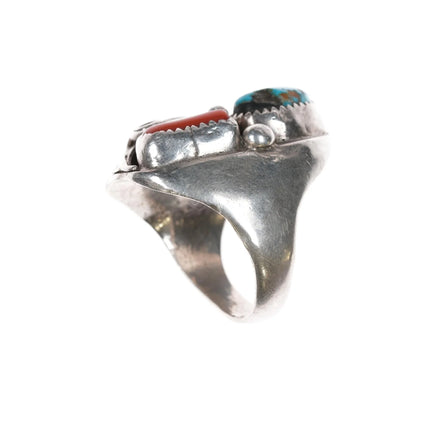 sz10.25 1970's Navajo Sterling, turquoise and coral ring - Estate Fresh Austin