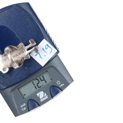 sz10.25" c1970's LS Benally Navajo silver kachina ring with turquoise/coral - Estate Fresh Austin