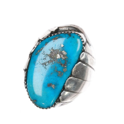 sz10.25 Huge Vintage pyrite turquoise Native American sterling ring - Estate Fresh Austin