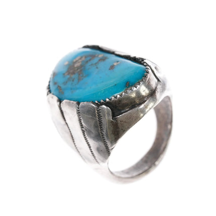 sz10.25 Huge Vintage pyrite turquoise Native American sterling ring - Estate Fresh Austin