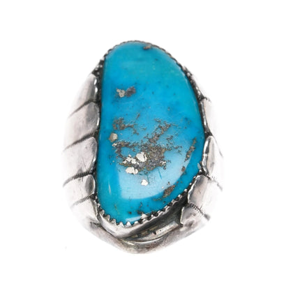 sz10.25 Huge Vintage pyrite turquoise Native American sterling ring - Estate Fresh Austin