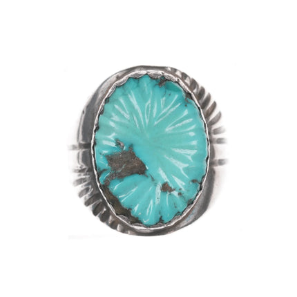 sz10.25 kk Vintage Zuni carved natural turquoise silver ring - Estate Fresh Austin