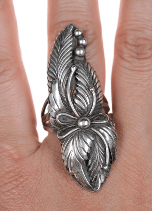 sz10.25" long Native American silver feather ring - Estate Fresh Austin