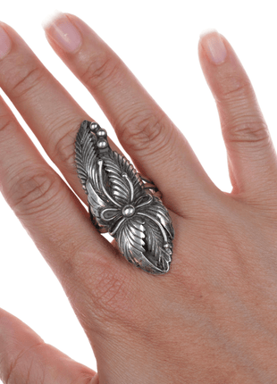 sz10.25" long Native American silver feather ring - Estate Fresh Austin