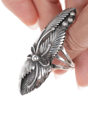 sz10.25" long Native American silver feather ring - Estate Fresh Austin