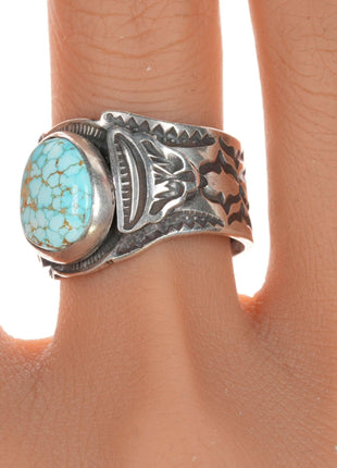 sz10.25 Navajo Heavy stamped high grade dry creek turquoise ring - Estate Fresh Austin