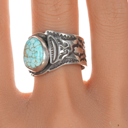 sz10.25 Navajo Heavy stamped high grade dry creek turquoise ring - Estate Fresh Austin