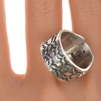 sz10.25 Navajo Heavy stamped high grade dry creek turquoise ring - Estate Fresh Austin