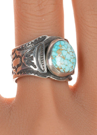 sz10.25 Navajo Heavy stamped high grade dry creek turquoise ring - Estate Fresh Austin