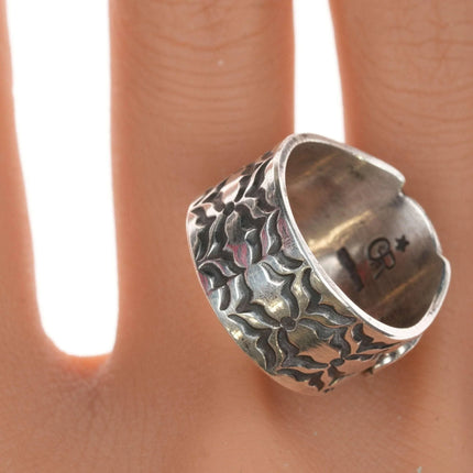 sz10.25 Navajo Heavy stamped high grade dry creek turquoise ring - Estate Fresh Austin