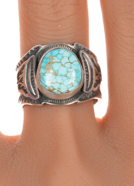 sz10.25 Navajo Heavy stamped high grade dry creek turquoise ring - Estate Fresh Austin