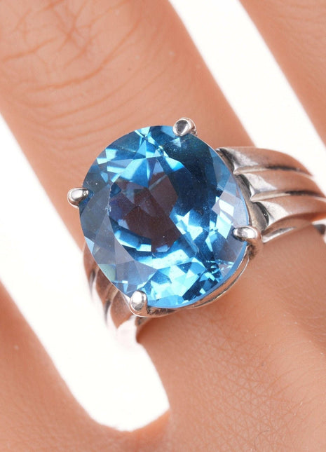 sz10.25 Seta Sterling blue topaz ring - Estate Fresh Austin