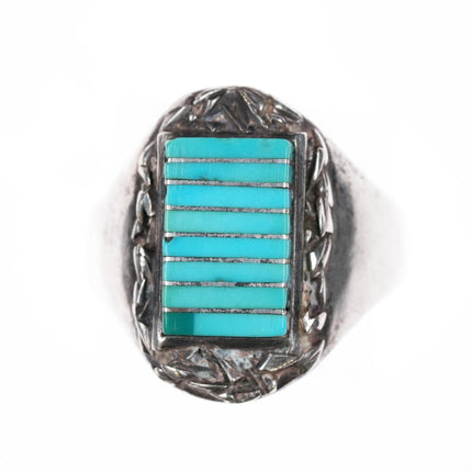 sz10.25 SJT Zuni sterling sleeping beauty turquoise channel inlay ring - Estate Fresh Austin