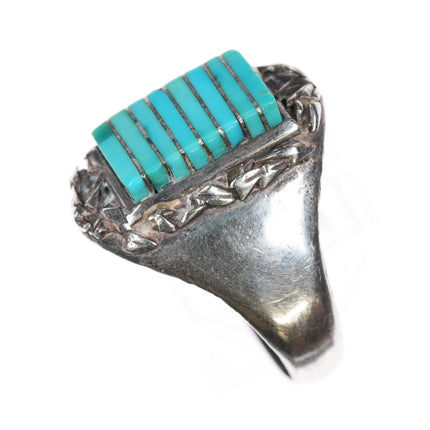 sz10.25 SJT Zuni sterling sleeping beauty turquoise channel inlay ring - Estate Fresh Austin