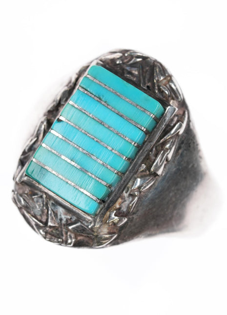 sz10.25 SJT Zuni sterling sleeping beauty turquoise channel inlay ring - Estate Fresh Austin