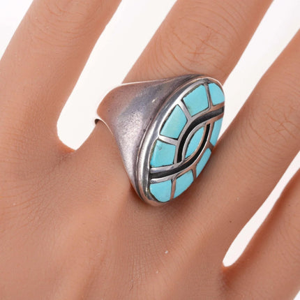 sz10.25 Zuni Sterling and turquoise hummingbird inlay ring - Estate Fresh Austin