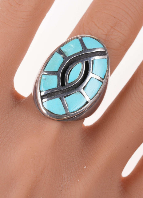 sz10.25 Zuni Sterling and turquoise hummingbird inlay ring - Estate Fresh Austin