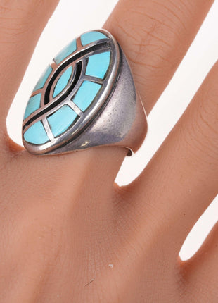 sz10.25 Zuni Sterling and turquoise hummingbird inlay ring - Estate Fresh Austin