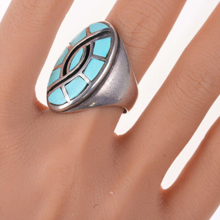 sz10.25 Zuni Sterling and turquoise hummingbird inlay ring - Estate Fresh Austin