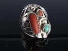 Sz10.5 29 Gram Navajo Sterling Turquoise/Coral ring - Estate Fresh Austin
