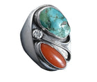 sz10.5 29.8 Gram Old Pawn Navajo Sterling Coral/Turquoise Men's Ring - Estate Fresh Austin
