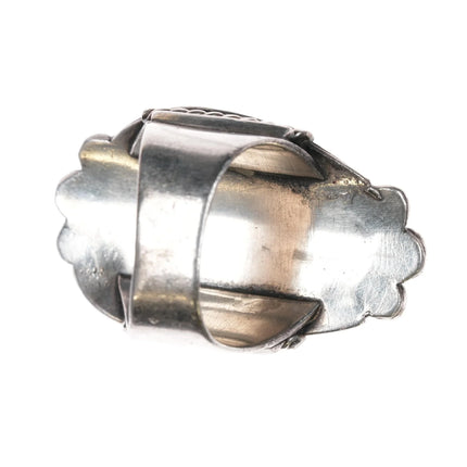 sz10.5 Large Vintage pyrite spiderweb turquoise sterling ring - Estate Fresh Austin