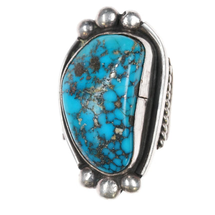 sz10.5 Large Vintage pyrite spiderweb turquoise sterling ring - Estate Fresh Austin