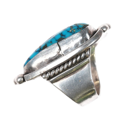 sz10.5 Large Vintage pyrite spiderweb turquoise sterling ring - Estate Fresh Austin