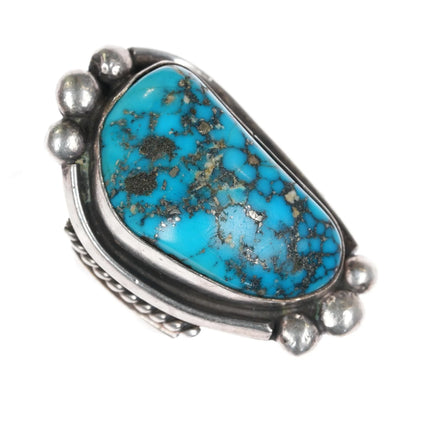 sz10.5 Large Vintage pyrite spiderweb turquoise sterling ring - Estate Fresh Austin