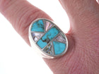 Sz10.5 Native American Sterling Channel inlay turquoise/shell ring - Estate Fresh Austin