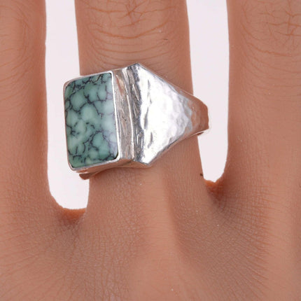 sz10.5 Southwestern sterling spiderweb variscite ring - Estate Fresh Austin