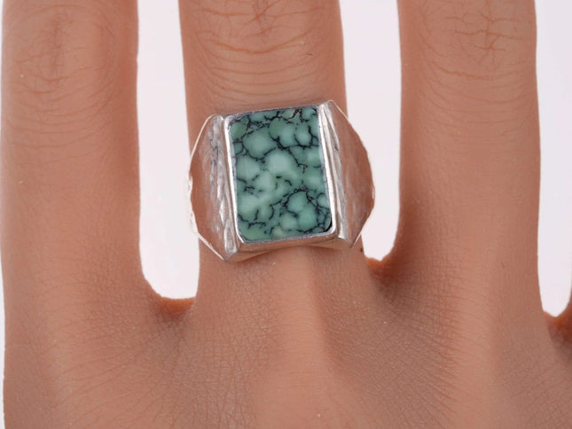 sz10.5 Southwestern sterling spiderweb variscite ring - Estate Fresh Austin