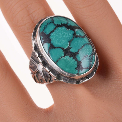 Sz10.5 Sterling and Webbed Nevada Variscite ring - Estate Fresh Austin