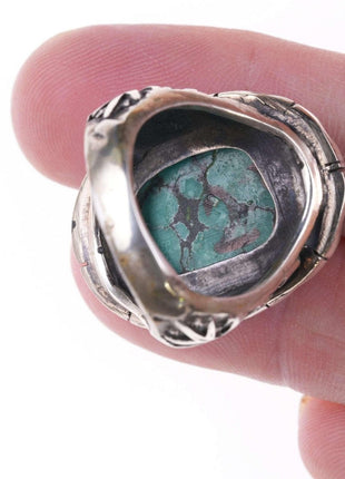 Sz10.5 Sterling and Webbed Nevada Variscite ring - Estate Fresh Austin