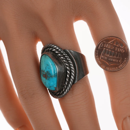 sz10.5 Vintage Navajo silver and turquoise ring with rope border - Estate Fresh Austin
