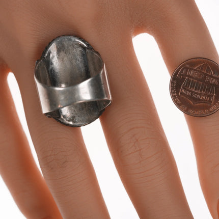 sz10.5 Vintage Navajo silver and turquoise ring with rope border - Estate Fresh Austin