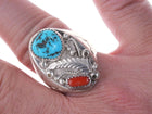 Sz10.5 Vintage Navajo Sterling turquoise and coral ring - Estate Fresh Austin