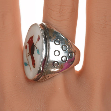 sz10.75 Large Vintage Zuni redbird inlay sterling ring - Estate Fresh Austin