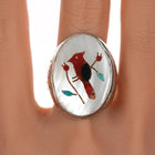 sz10.75 Large Vintage Zuni redbird inlay sterling ring - Estate Fresh Austin