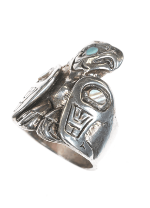 sz10.75 Patty Fawn, Cherokee/Kwakiutl Tribe silver ring with abalone inlay - Estate Fresh Austin