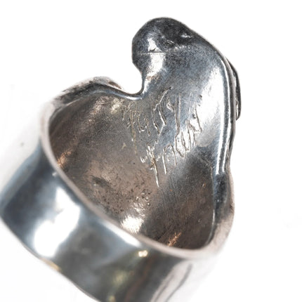 sz10.75 Patty Fawn, Cherokee/Kwakiutl Tribe silver ring with abalone inlay - Estate Fresh Austin
