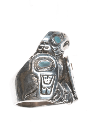 sz10.75 Patty Fawn, Cherokee/Kwakiutl Tribe silver ring with abalone inlay - Estate Fresh Austin