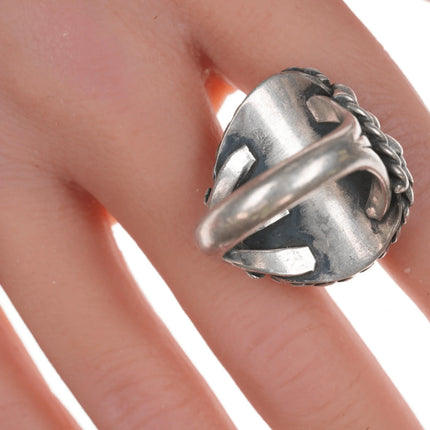 sz10.75 Vintage Native American silver and turquoise ring with twisted wire - Estate Fresh Austin