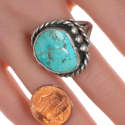 sz10.75 Vintage Native American silver and turquoise ring with twisted wire - Estate Fresh Austin
