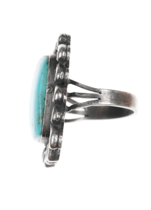 Sz11 Gilbert Nez Navajo large sterling and turquoise ring - Estate Fresh Austin