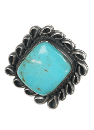 Sz11 Gilbert Nez Navajo large sterling and turquoise ring - Estate Fresh Austin