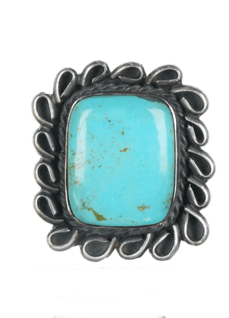 Sz11 Gilbert Nez Navajo large sterling and turquoise ring - Estate Fresh Austin