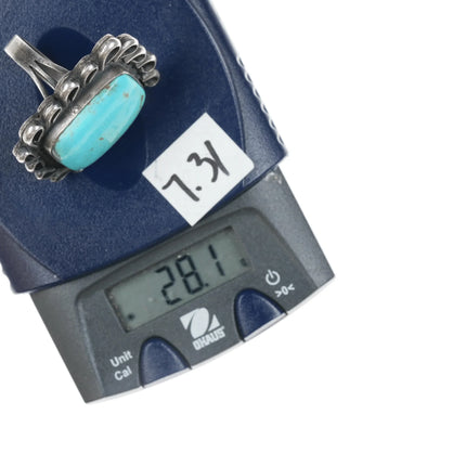 Sz11 Gilbert Nez Navajo large sterling and turquoise ring - Estate Fresh Austin