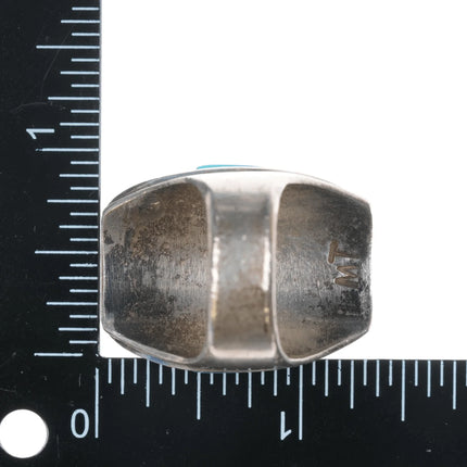 sz11 Large MT Zuni Silver, turquoise, and coral channel inlay ring - Estate Fresh Austin