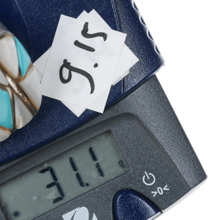 sz11 Large MT Zuni Silver, turquoise, and coral channel inlay ring - Estate Fresh Austin